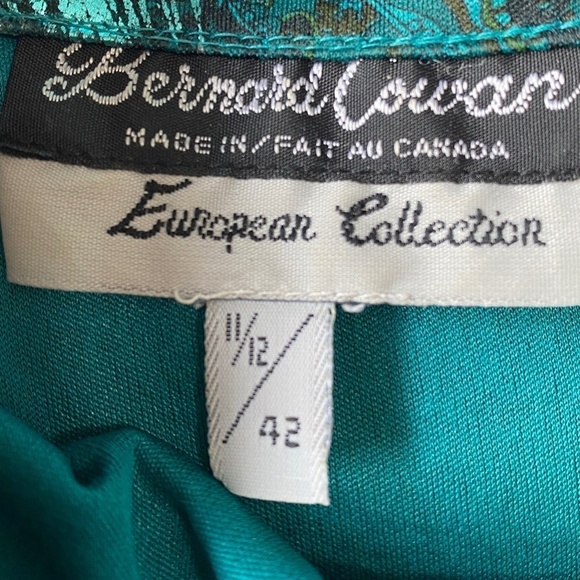 Bernard Cowan Vintage Satin Blouse Green Metallic Mock Neck Size 11/12 - Picture 2 of 13